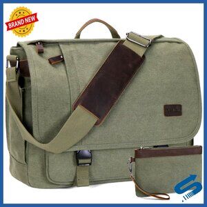 Canvas Messenger Bag Water-Resistant Laptop Shoulder Bag Work Briefcase Bookbag
